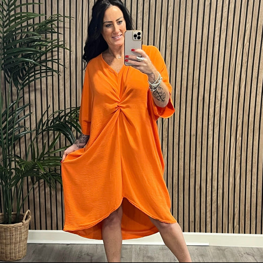 Bella Knot Dress In Orange