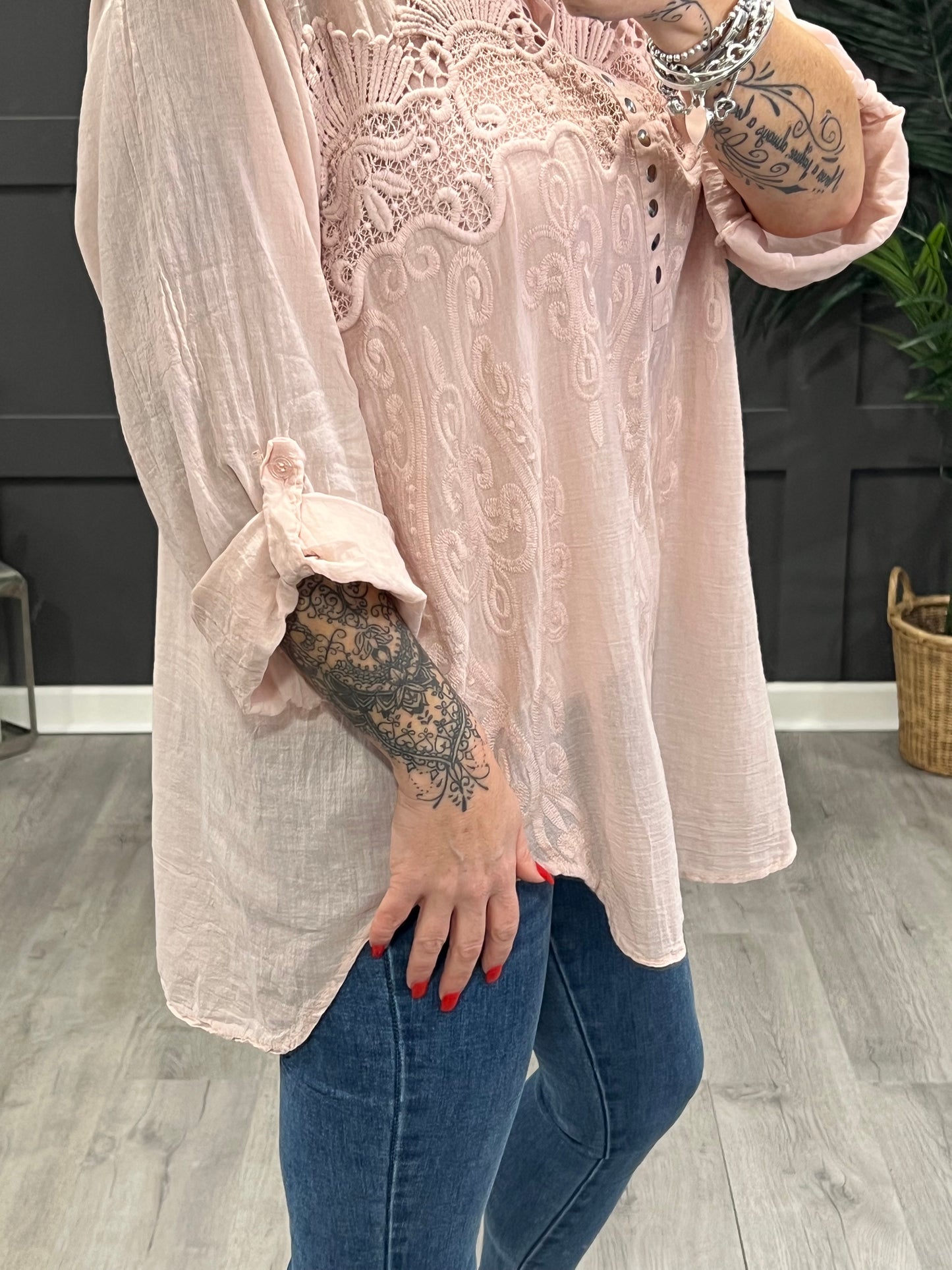Sally Sequin Top With Vest In Baby Pink
