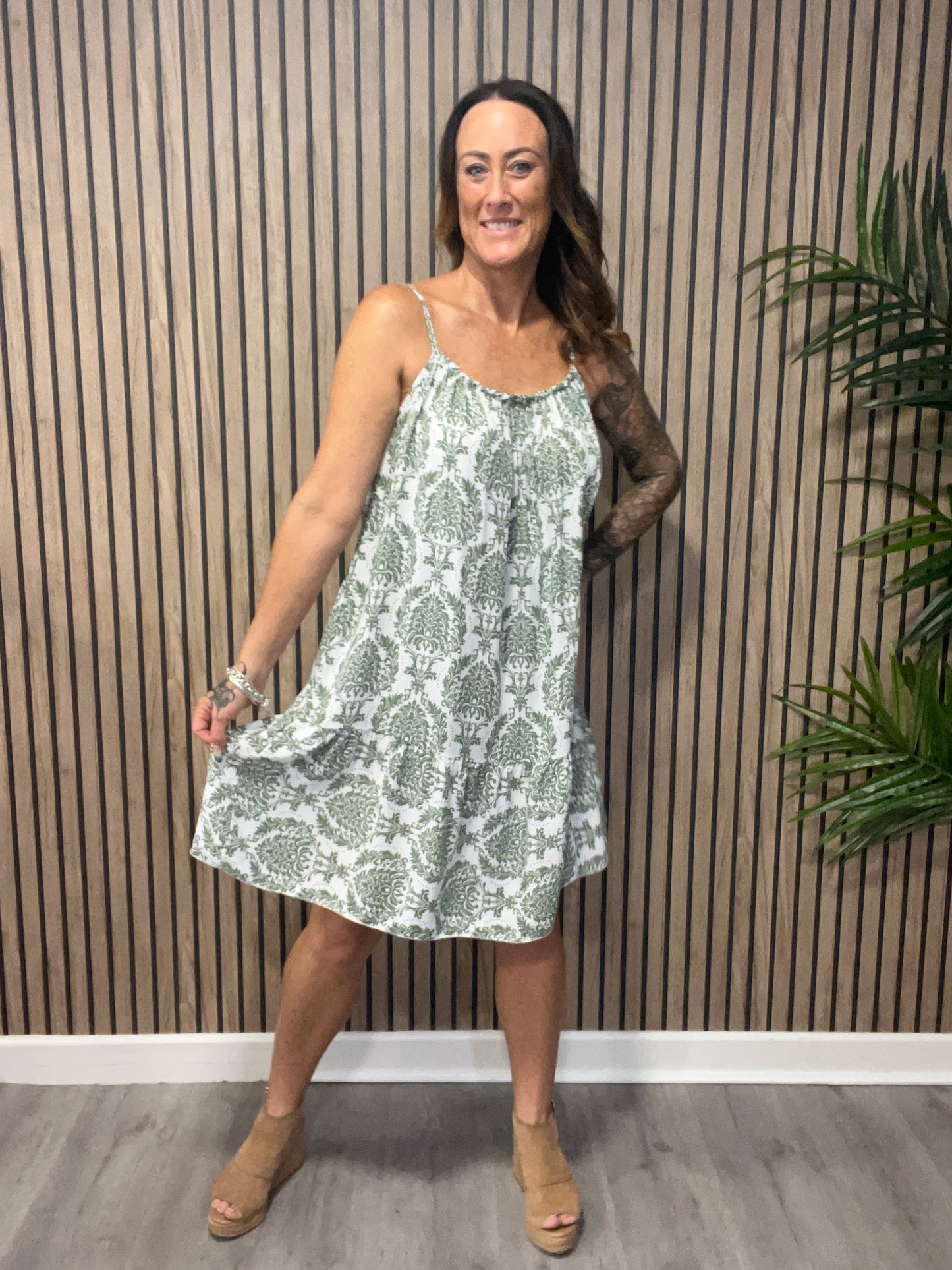 Strappy Baroque Print Dress
