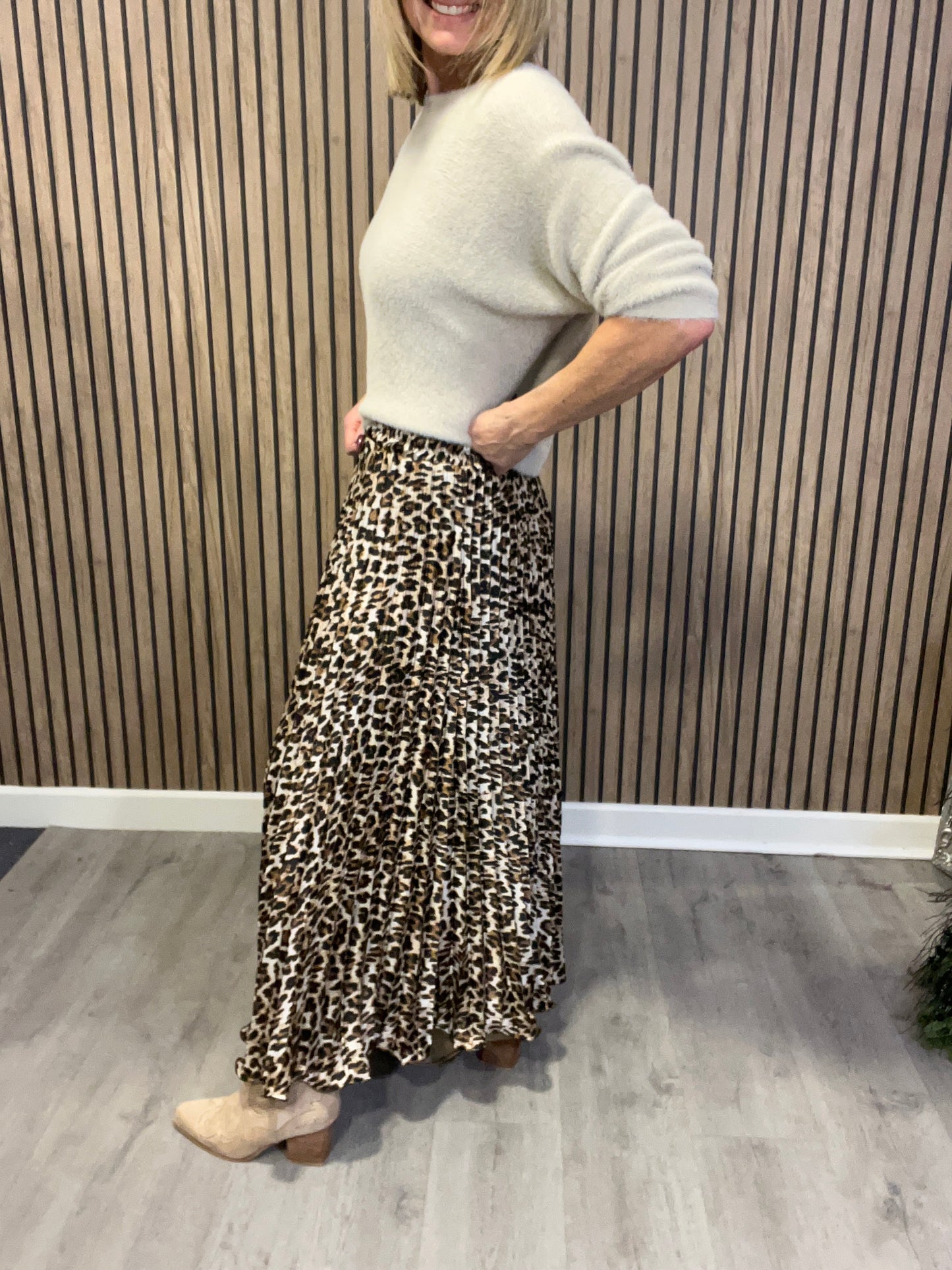 Animal Print Pleated Skirt