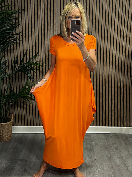 Larry Loose Cap Sleeve Dress In Orange