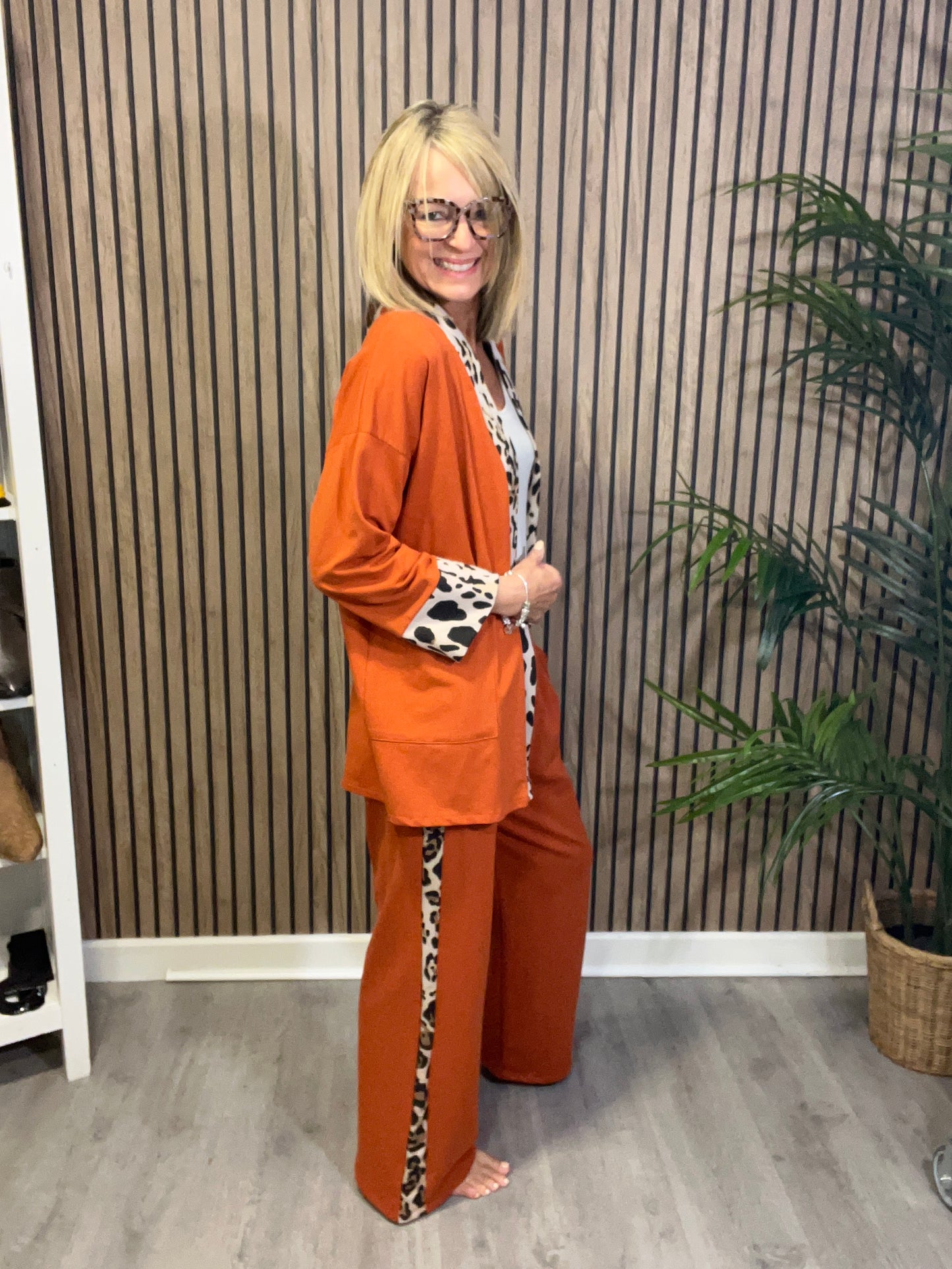 Animal Print Trim Trousers in Orange