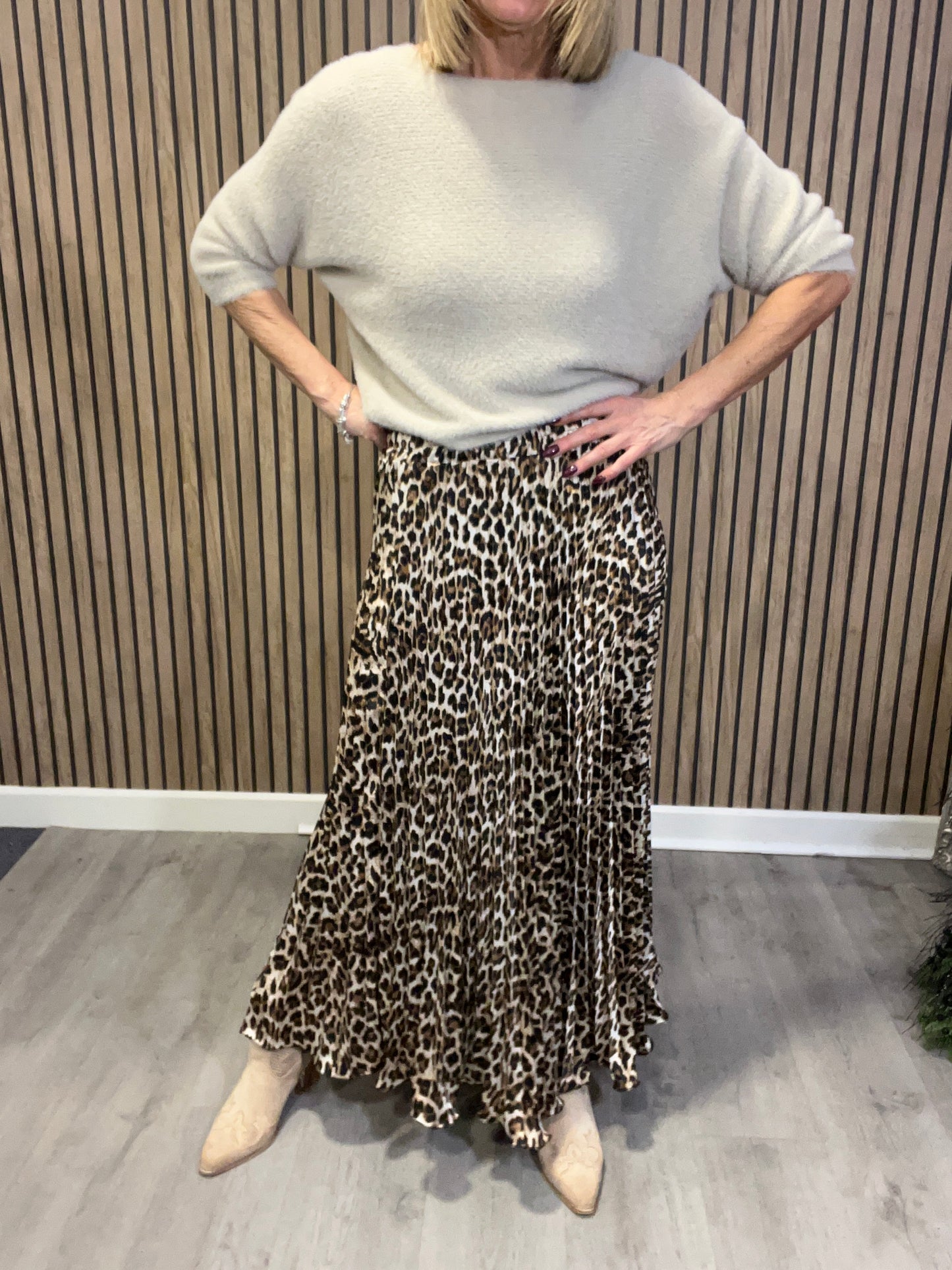 Animal Print Pleated Skirt