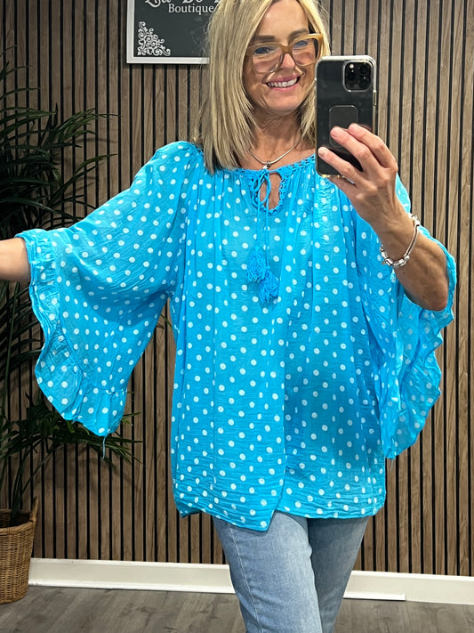 Gypsy Spotty Top In Turquoise
