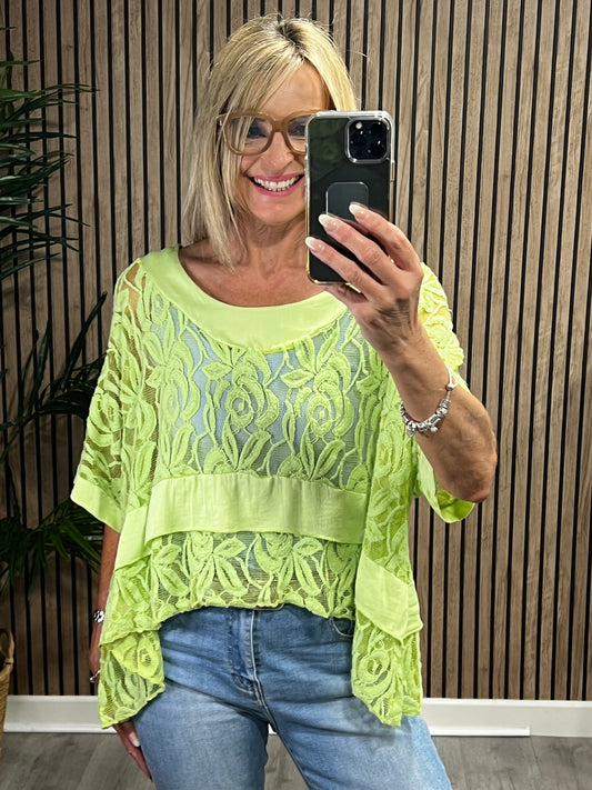 Lucy Lace Top In Lime Green