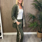 Animal Print Trim Trousers in Khaki Green