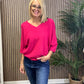 V Neck Front and Back Knit in Hot Pink