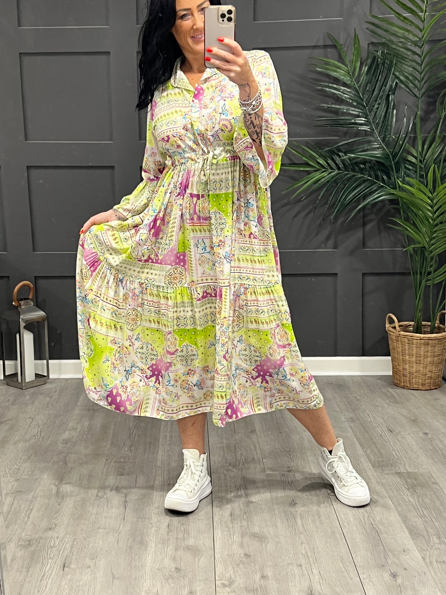 Pippa Patterned Dress In Lime