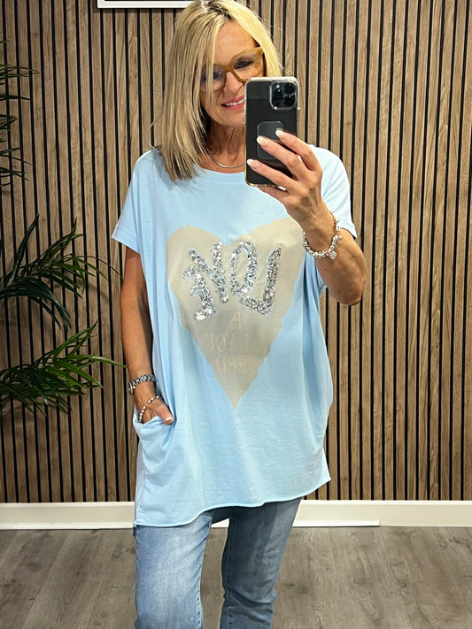 Love Tee With Pockets In Sky Blue