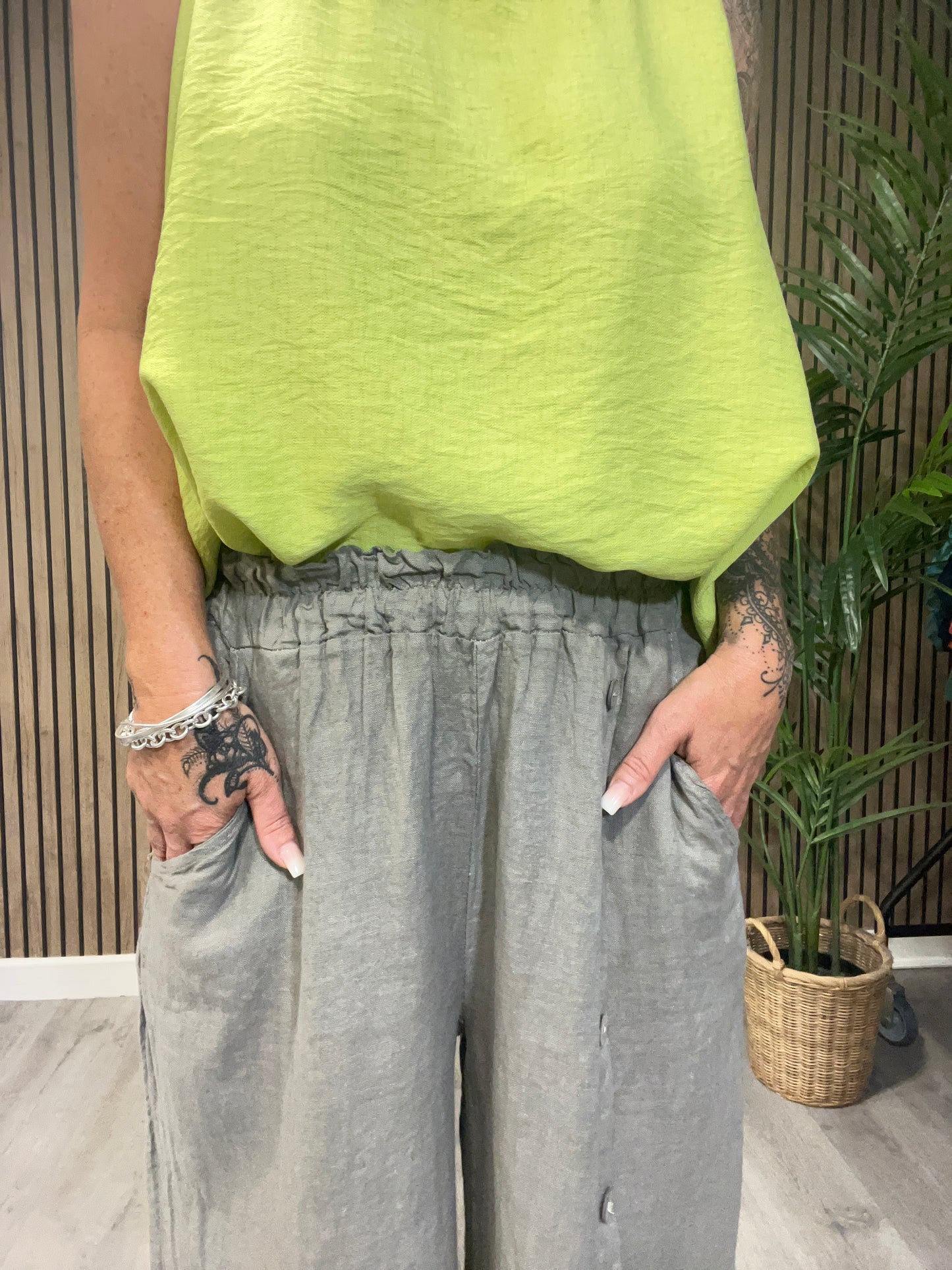 Button Leg Linen Trousers