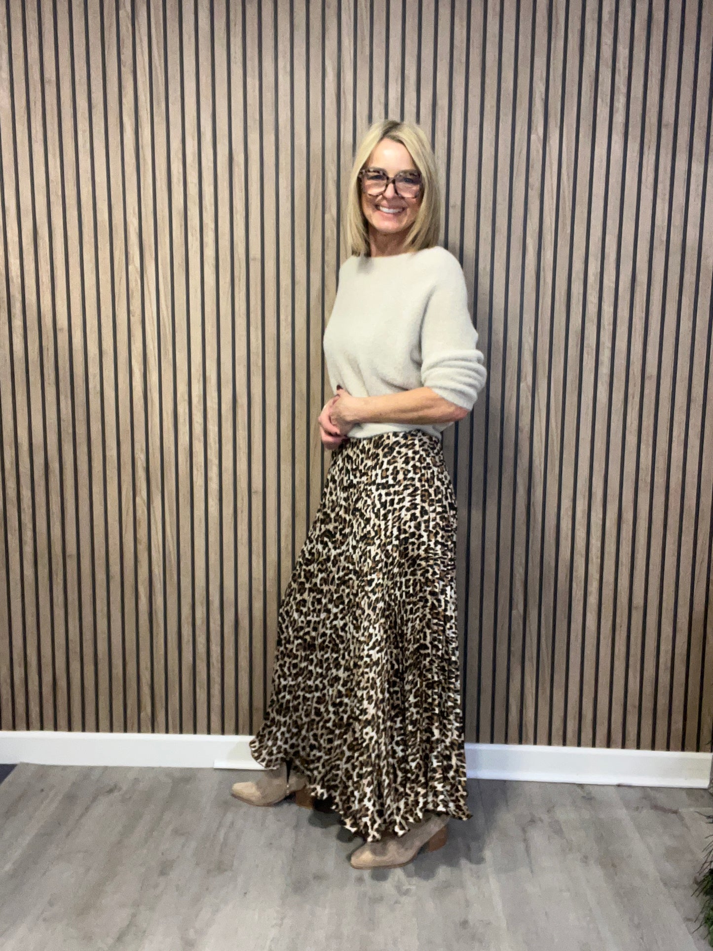 Animal Print Pleated Skirt