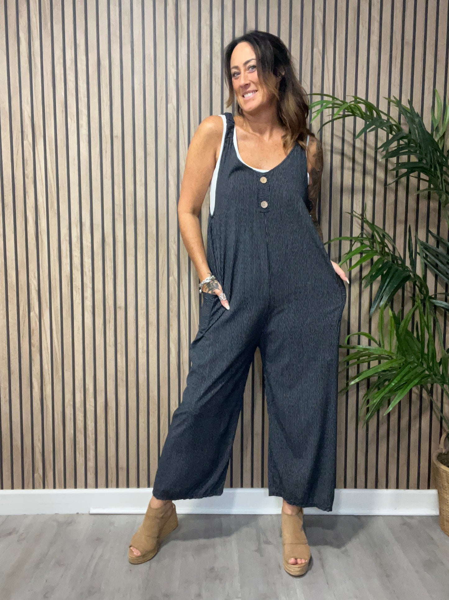 Pinstripe Strappy Jumpsuit