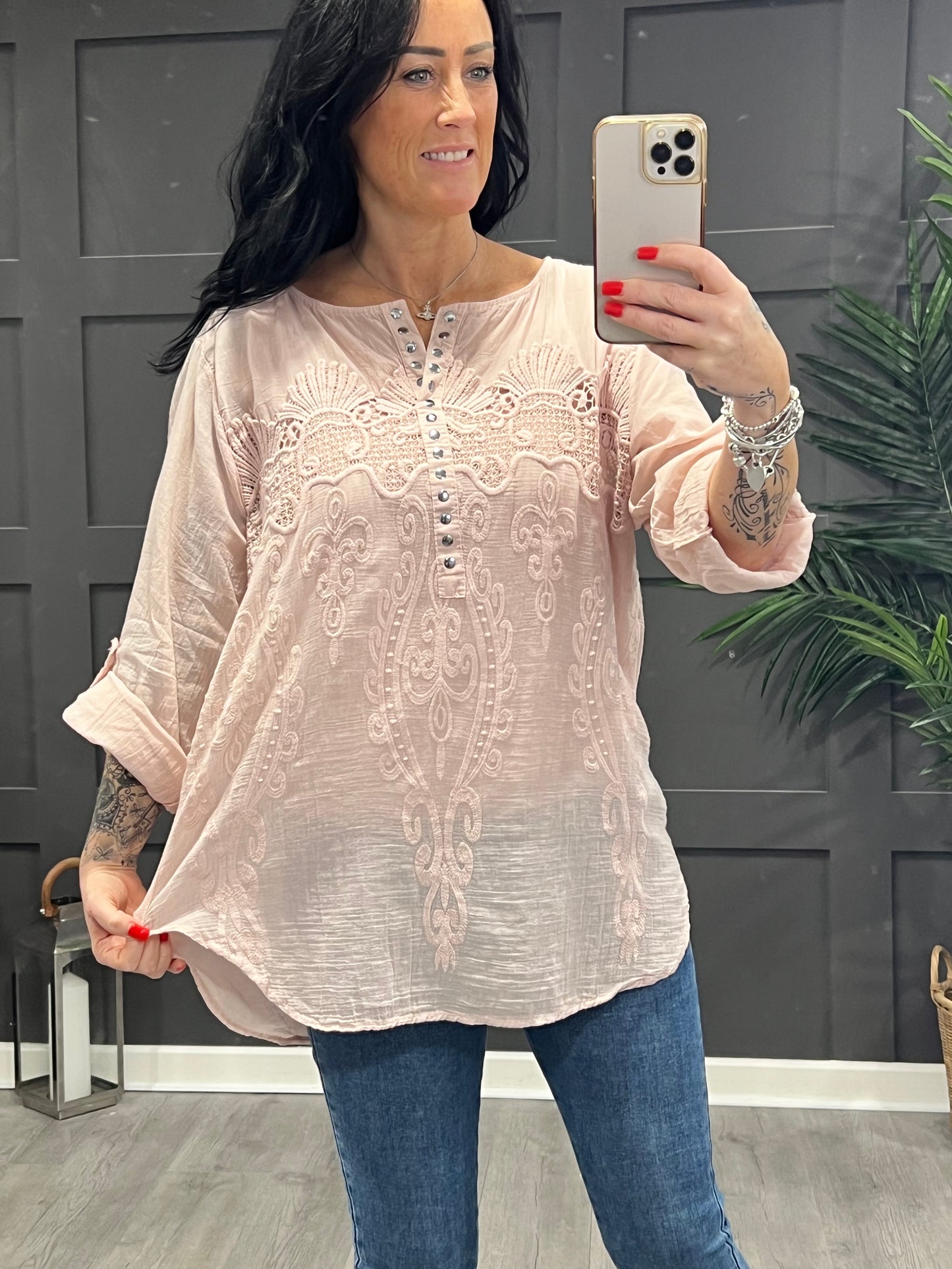 Sally Sequin Top With Vest In Baby Pink