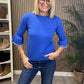 Pearl Trim Frill Sleeve Knit In Royal Blue