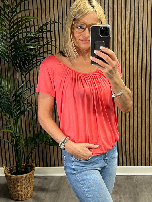 Betty Bubble Top In Coral