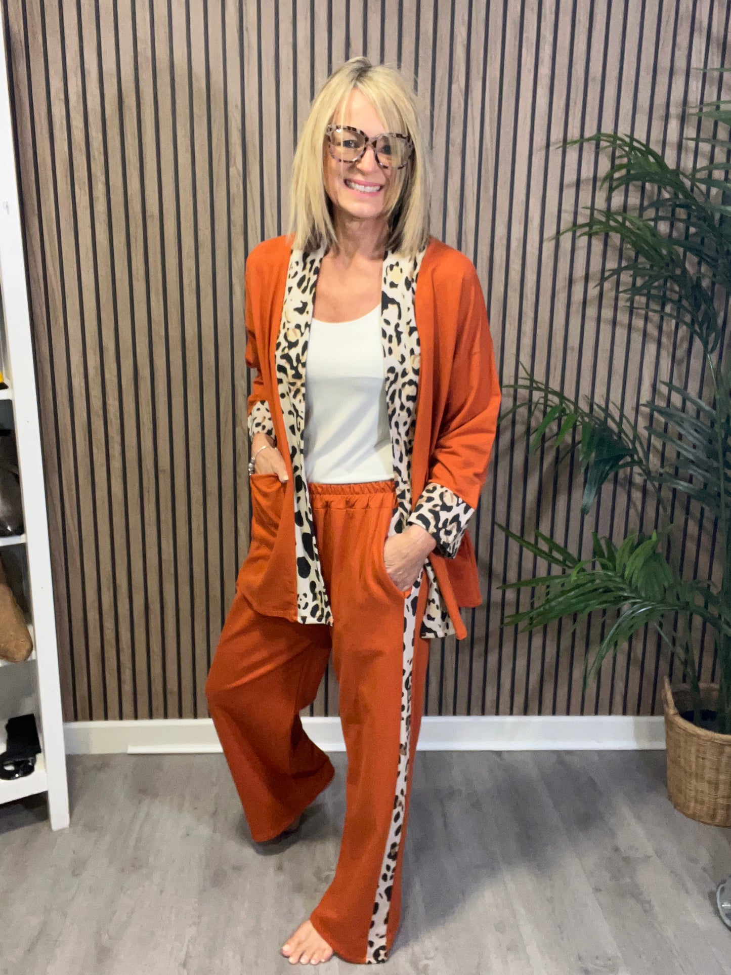 Animal Print Trim Trousers in Orange