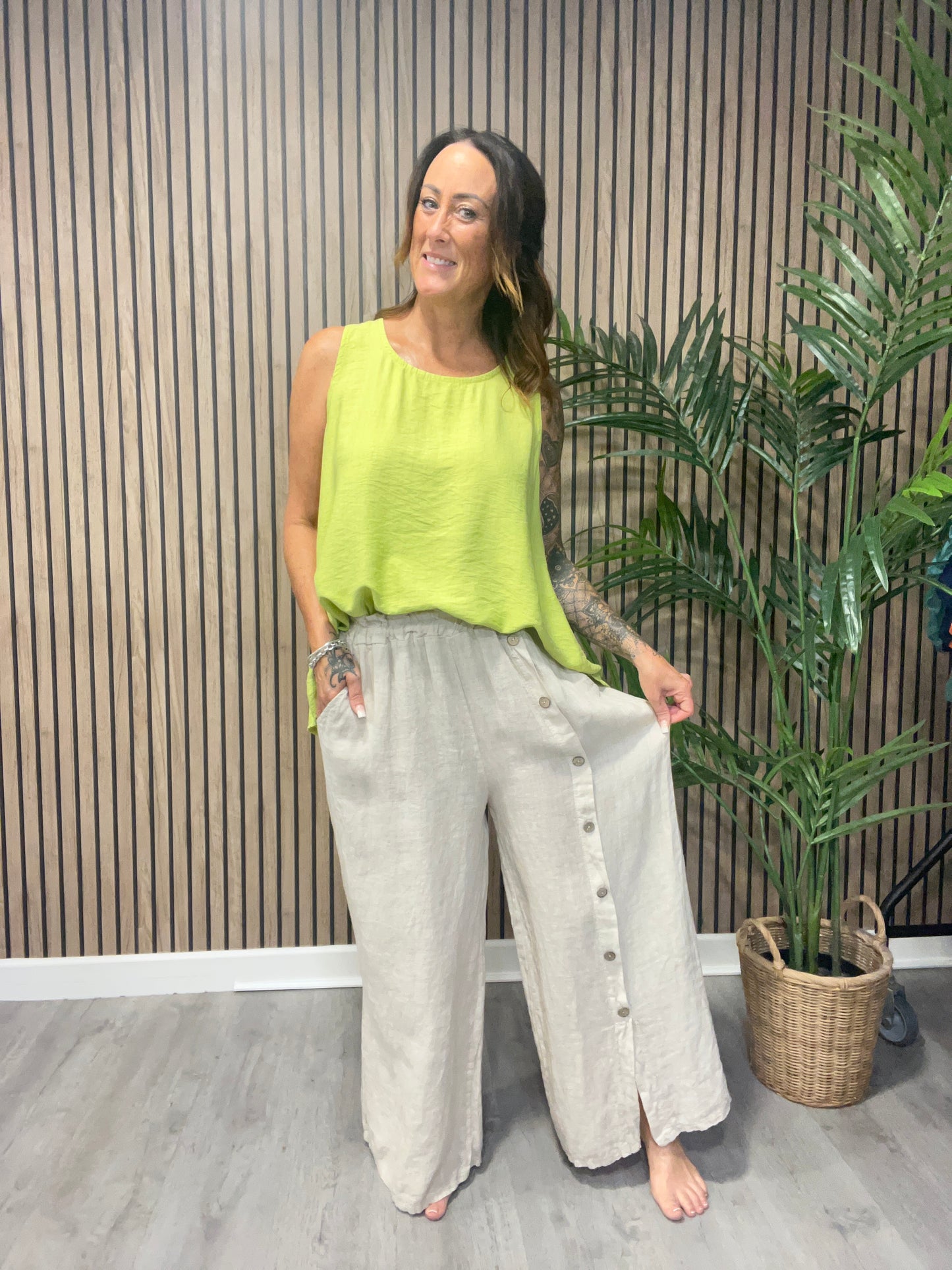 Button Leg Linen Trousers