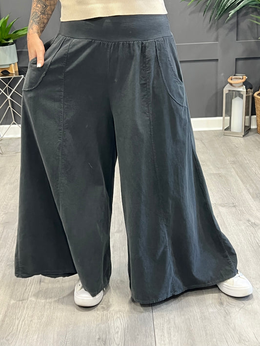 Needle Cord Palazzo Trousers In Grey
