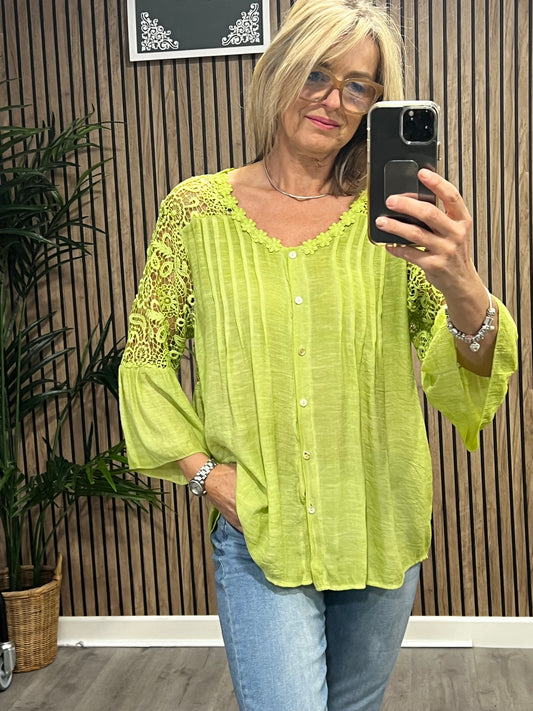 Lucy Lace Blouse In Lime Green