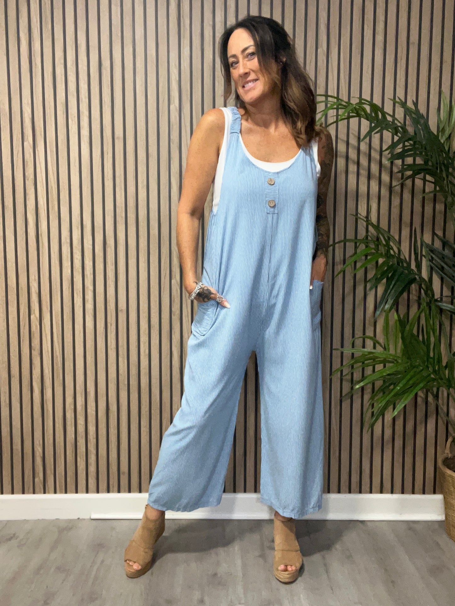 Pinstripe Strappy Jumpsuit
