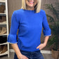 Pearl Trim Frill Sleeve Knit In Royal Blue