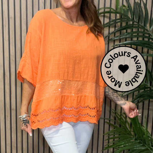 Sequin Trim Cotton Top